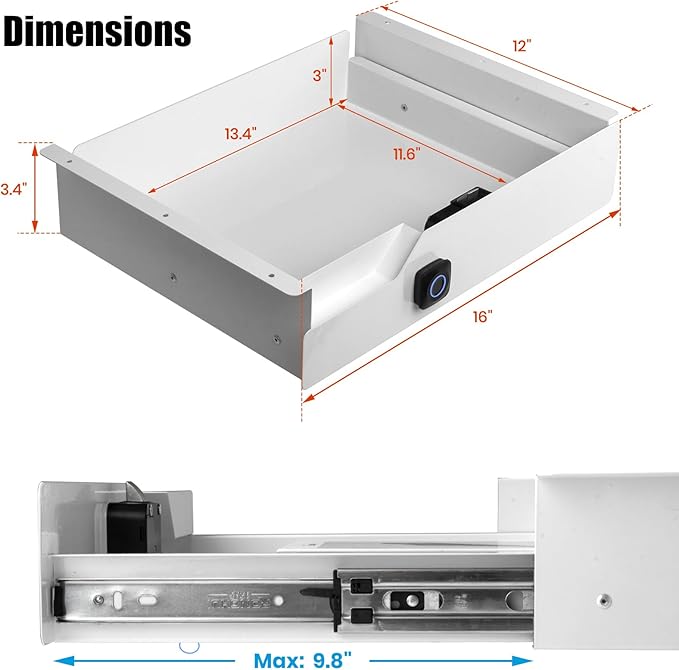 Lumil Under Desk Drawer with Lock, 16 inch Under Desk Storage Drawer, Under
