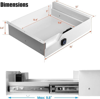Lumil Under Desk Drawer with Lock, 16 inch Under Desk Storage Drawer, Under