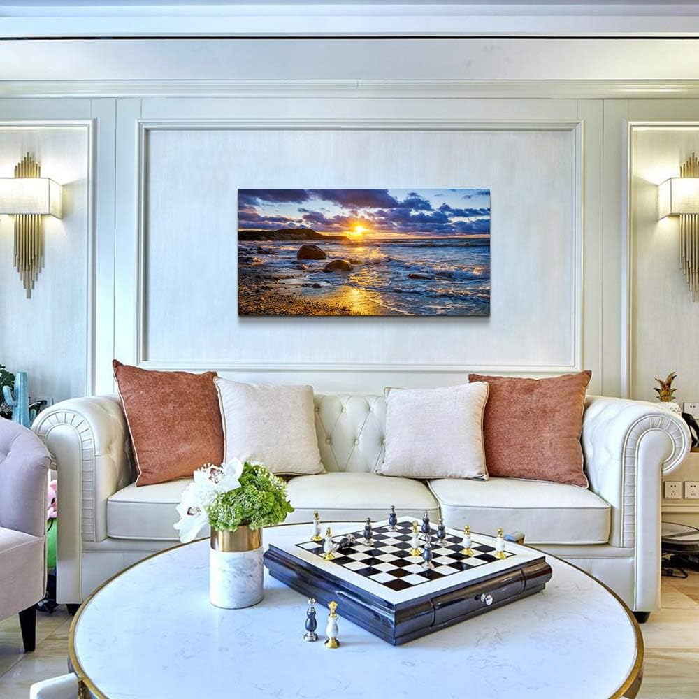 canvas wall art for living room bedroom Wall Decor blue ocean landscape painting Hang Home Decoration office bathroom kitchen sun beach sea golden Waves on the beach canvas art Prints pictures Works