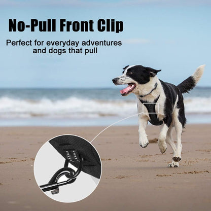 PoyPet No Pull Dog Harness, Reflective Comfortable Vest Harness with Front & Back 2 Leash Attachments and Easy Control Handle Adjustable Soft Padded Pet Vest for Small to Large Dogs (Black,XL)