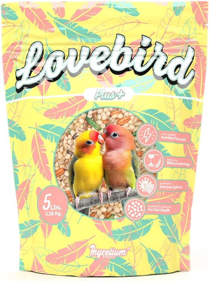 Mycelium Lovebird Plus Bird Food (5 LB Bag) | Organic, Non-GMO Bird Seed for Lovebirds & Small Parrots | Filler-Free & Nutrient-Rich | High Energy, Immune Support, Vitamin-Enriched | USA Made