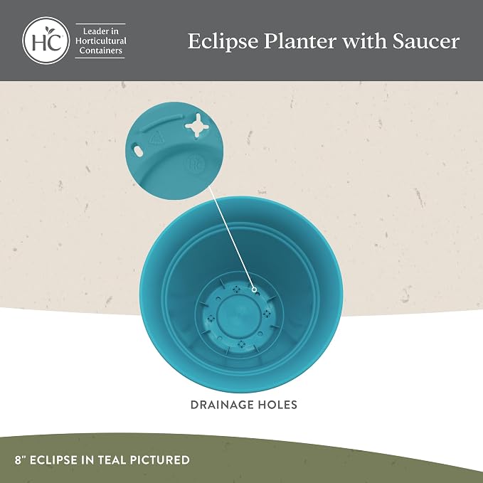 The HC Companies 8 Inch Eclipse Round Planter Pots with Drainage Holes & Attached Saucer, Lightweight UV-Resistant Plastic Indoor & Outdoor Planters, 4-Pack Flower Pots for Garden & Home Decor, Red