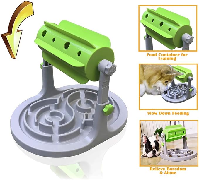 Interactive Dog & Cat Food Puzzle Toy - Treat Boredom Dispensing Slow Feeder - Anxiety IQ Training in Smart Feeding and Adjustable Height for Small/Medium Dogs