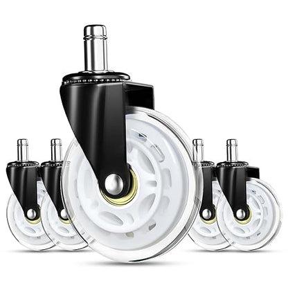 RidRed Gaming Chair Wheels - Heavy-Duty Office Chair Wheels - Replacement Rubber Casters - Universal Fit 3 Inch Chair Casters, Noise Free, Fits 98% Chair, for All Floor (White)