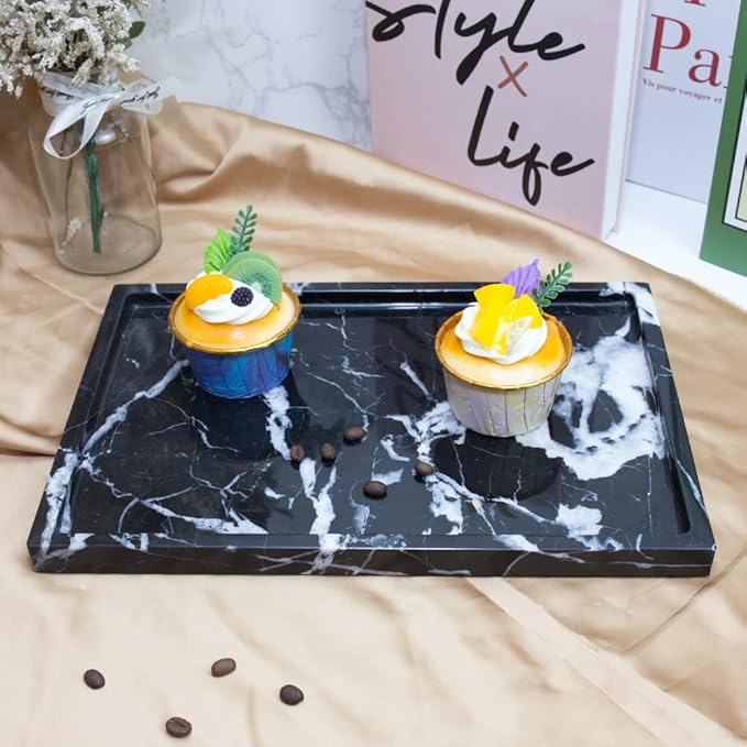 100% Natural Marble Serving Tray Luxury Marble Storage Tray for Home Decor Stone Tray for Bathroom/Kitchen/Vanity/Dresser,Plate Holder for Tissues, Candles, Towel