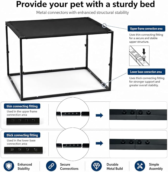 Adjustable Bedside Dog Bed for Small Dogs | Elevated Co-Sleeper Dog Bed with Metal Frame, Thick Supportive Cushion Mattress & Washable Cover, Dog Bedside Sleeper