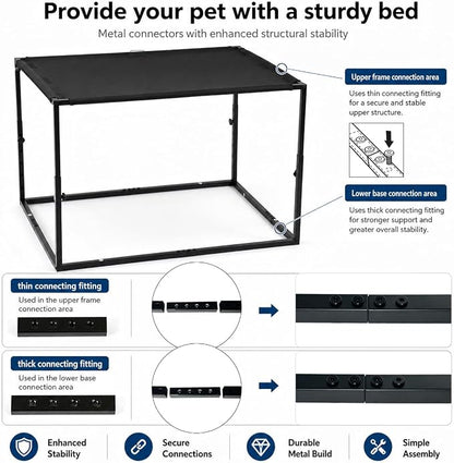 Adjustable Bedside Dog Bed for Small Dogs | Elevated Co-Sleeper Dog Bed with Metal Frame, Thick Supportive Cushion Mattress & Washable Cover, Dog Bedside Sleeper