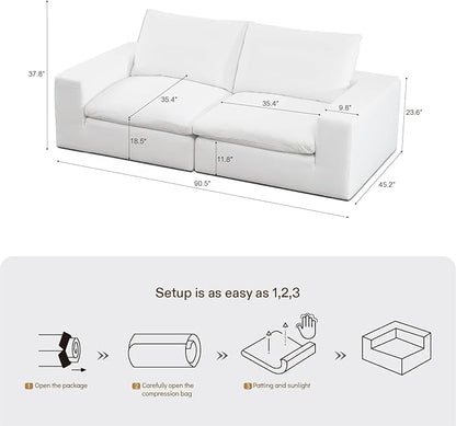 Vorthio Cloud Couch Sectional Oversized Modular Sofa with 35'' Deep Seat Boneless Couch Comfy Sofa Stain-Resistant White Sectional Couches for Living Room Apartment Loveseat