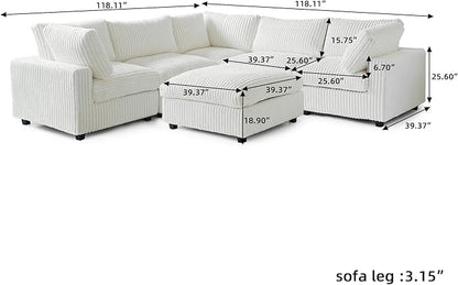 WJShome Cloud Couch Modular Sectional Sofa,157" Oversized 8 Seater Convertible Sofa,U Shaped Couch with Ottoman,Comfy Plush Sofas with 2 Chaise for Living Room,Covers Washable&Replaceable,White