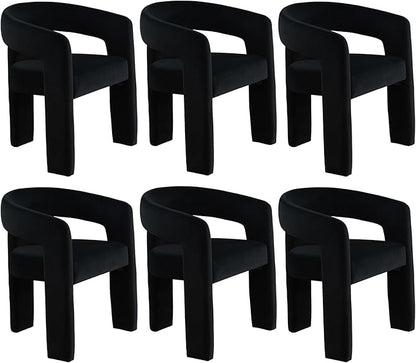 DAYALANE Barrel Dining Chairs Set of 6, Upholstered Accent Kitchen Chair with Arms Modern Recycled Polyester Armchair Comfy Velvet Side Chair for Living Room/Home Office/Reception, Black Velvet
