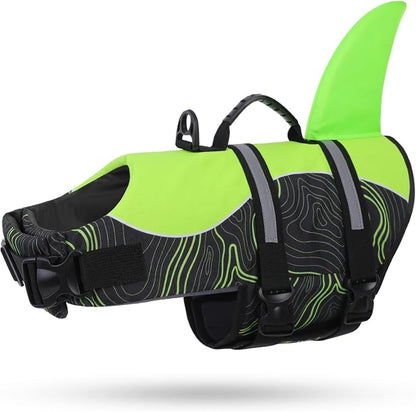 Shark Dog Life Vest for Swimming, Pet Life Vests for Boating, High Buoyant DogLife Jacket, Ripstop High Flotation Swimsui for Small, Medium, Large Dogs (Greenblack,XS)
