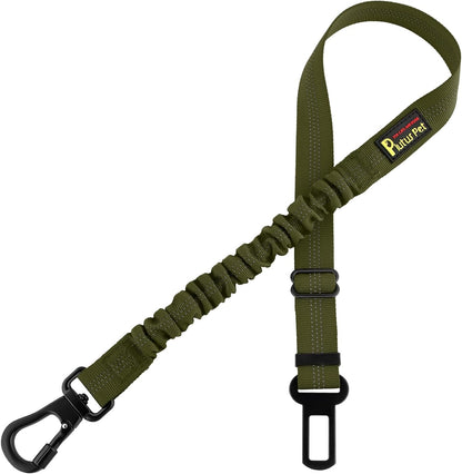 Plutus Pet Dog Seat Belt for Car, Adjustable Dog Car Harness with Carabiner Clip, Reflective Safety Dog Seatbelt Leash with Elastic Bungee, Ranger Green