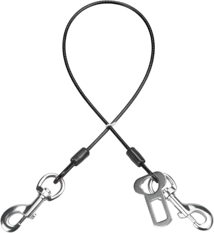 Dog Seat Belt Harness for Car,Dog Seatbelt of Coated Wire Leash Safety Restraint,No Chew Tether Cable Vehicle Dog Accessories,Double Clips & Latch (Black, 32 inch/80 CM)