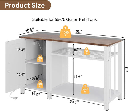 55-75 Gallon Fish Tank Stand with Power Outlet & Adjustable Shelf, Heavy Duty Aquarium Stand with Cabinet Storage for Fish Tank, Turtle Tank, Reptile Terrarium, 1000LBS Capacity, White