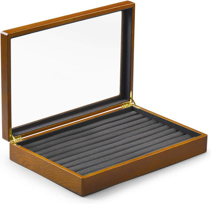 Oirlv Solid Wood Jewelry Display Box Rings Earrings Organizer Case with Acrylic Lid Vintage Gift for Women