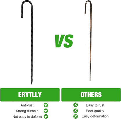 ERYTLLY 16In Rebar Stakes J Hook Heavy Duty Galvanized Metal Stakes for Ground Barrel Soil Tent Swing Set Anchors Fence Stakes Curved Steel Plant Support Garden Stakes with Hooks (16in 8pk)