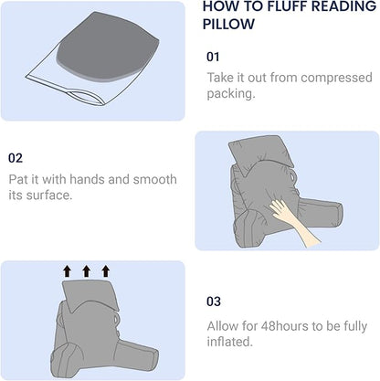 Unisakey Portable Reading Pillows with Headrest for Bed Sitting Up(Royal Blue Oeko-Tex), Velvet Back Pillow with Arms & Pockets for Adults, Support Memory Foam Bed Pillow for Dorm/Watching/Gaming
