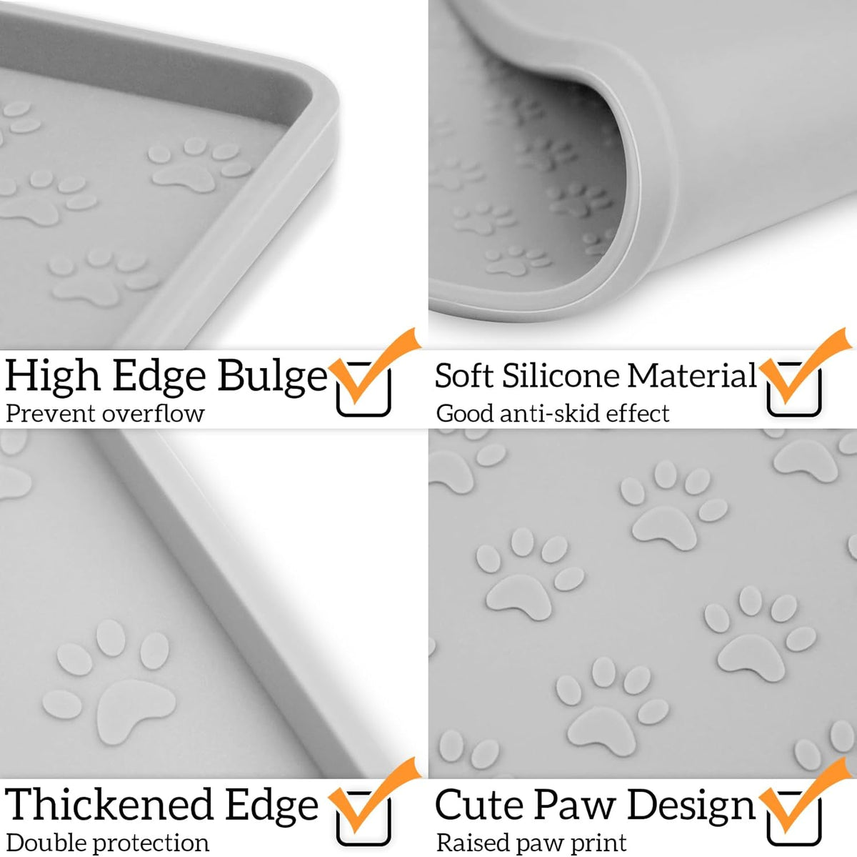 Ptlom Dog Food Mat Anti-Slip Pet Bowl Mats for Food and Water, High-Lips Pet Placemat Prevent Messy Spills to Floor, Waterproof Puppy Feeding Tray for Small, Medium Large Dogs Cats, Silicone