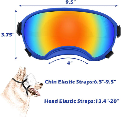 Winproof Large Dog Sunglasses with Adjustable Strap, UV Protection, Soft Goggles for Medium-Large Dogs
