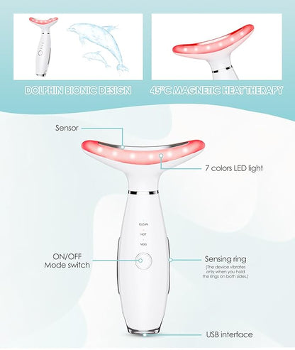7 Color Neck Face Massager - Facial Massager Tool for Skin Care at Home, Vibrating Face Massager with Thermals, Galvanic Machines White