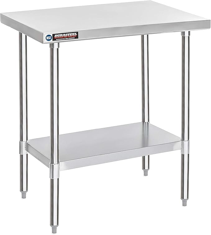 DuraSteel 30x36 Stainless Steel Work Table - NSF Commercial Prep Metal Table - Outdoor Pizza Oven Stand w/Under Shelf - Kitchen Island Laundry Utility Garage Microwave Stand Large Rolling Storage Cart