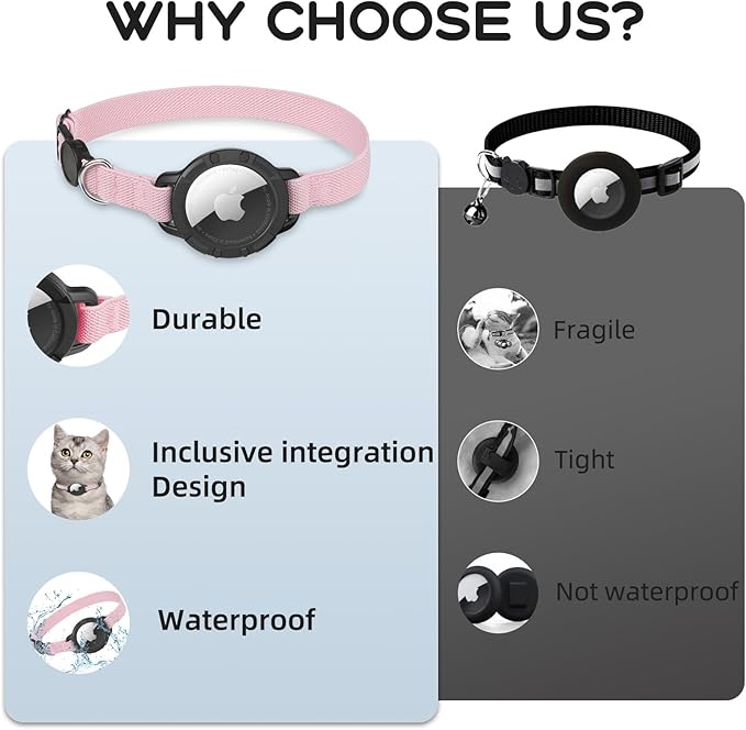 AirTag Cat Collars, Stretchy Collar with Apple AirTag Holder and Bell, Breakaway Ultra Design Elastic GPS Tracking Collars for Cats and Puppies, (7.5-12.5 Inch), Pink