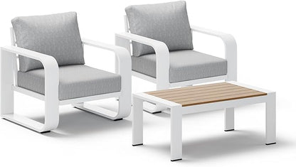 Aluminum Outdoor Sofa Bistro Set, Oversized Patio Conversation Sets Widened Armrest & Ultra-Thick Cushions, Deep Seating Patio Furniture Set for Backyard, Porch, White