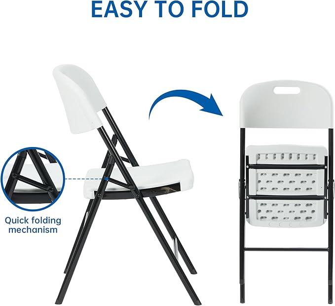 Winlice 30 Pack Thicker 800 LBS White Folding Chairs, Commercial Grade Folding Chair, Foldable Chairs for Events
