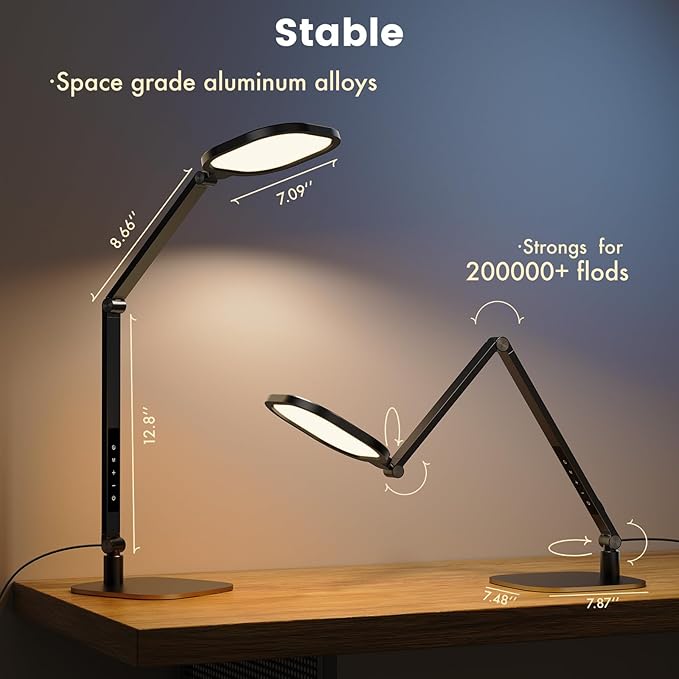 LED Desk Lamp for Home Office, 15W Computer Zoom Lighting with Swing Arm, Memory & Timer Function, Dimmable Desktop Ring Light for Video Calls, Conference, Reading, Streaming, Podcasting