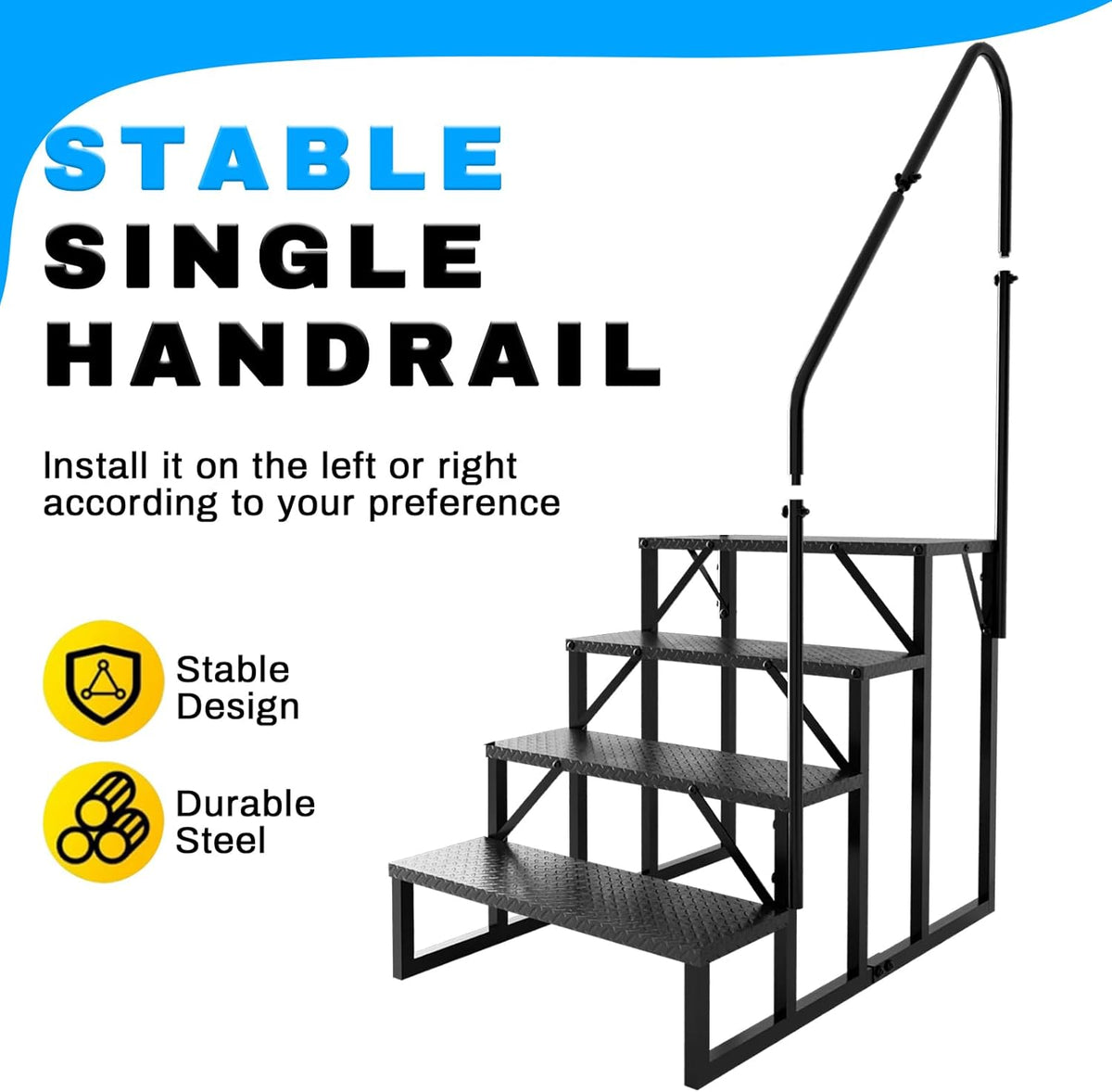 RV Stairs 4 Step Ladder, RV Steps Anti-Slip, Hot Tub Steps with Handrail, 660 lbs RV Ladder for 5th Wheel RV, Mobile Home Stairs