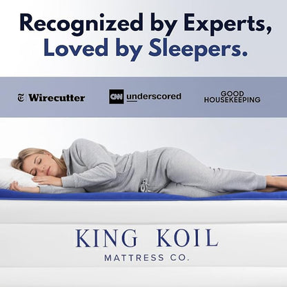 King Koil Luxury Full-Size Air Mattress with Built-In High-Speed Pump & Built-In Pillow Top, 20" Inflatable Double High Airbed for Home, Camping & Guest Comfort, Waterproof & Portable, 1-Year Warranty