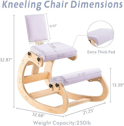 VDNEND Ergonomic Kneeling Chair with Back Support,Wooden Kneeling Chair Desk for Work, Rocking Office Kneel Chairs for Relieve Back Pain, Kneeling Posture Chairs for Gaming,Home (Light Purple)