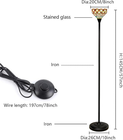 Tiffany Floor Lamp Torchiere Antique Stained Glass Lamp Yellow Peacock Tail Style Standing Light Tall Uplight Lamp for Home Decorating Reading Working