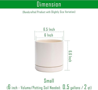 D'vine Dev Set of 2 Plants Pots, 6.5 Inch Ceramic Planter Pot for Plants with Drainage Hole and Saucer, Oatmeal, 94-V-C-8
