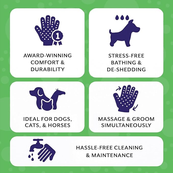 H HandsOn Pet Grooming Gloves - Patented #1 Ranked, Award Winning Shedding, Bathing, & Hair Remover Gloves - Gentle Brush for Cats, Dogs, and Horses (Green, X-Large)