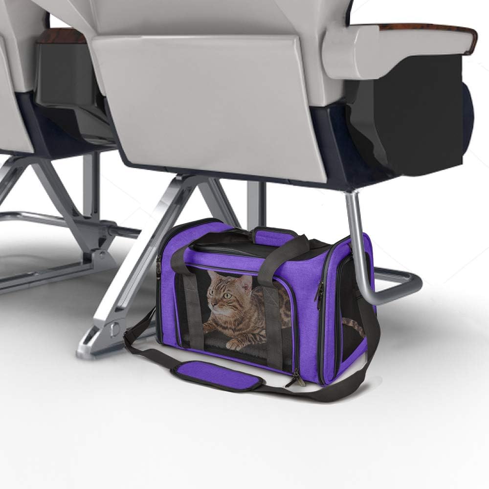 Pet Carrier for Small Medium Cats Dogs Puppies up to 15 Lbs, Airline Approved Small Dog Carrier Soft Sided, Collapsible Travel Puppy Carrier - Purple