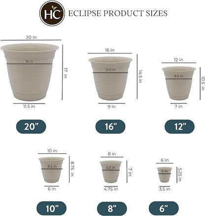 The HC Companies Eclipse Round Planter with Saucer - Outdoor & Indoor Plant Pot with Drainage Holes - Lightweight, UV-Resistant Plastic Pots for Plants, Flowers & Herbs (20" Cottage Stone, Pack of 1)