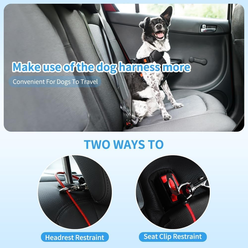 Dog Seat Belt Harness for Car,Dog Seatbelt of Coated Wire Leash Safety Restraint,No Chew Tether Cable Vehicle,Double Clips & Latch(Blue, 32 inch/80 CM)