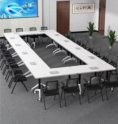 JQUZPCV Conference Table Foldable Meeting Tables, Mobile Training Table with Wheels, Flip Top Rolling Seminar Meeting Table for Office,Meeting Room,classr (Dark Walnut, 47.2×23.6×29.5in)