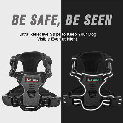 BARKBAY No Pull Dog Harness Front Clip Heavy Duty Reflective Easy Control Handle for Large Dog Walking(Dark Grey,M)