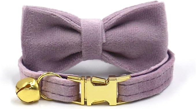 Personalized Cat Collar with Bells,Velvet Customized Small Cat Collar with Name Tag,Pet Collar with Name Phone Number Engraved ID Tags for Boy and Girl Kitten Cats (Purple)