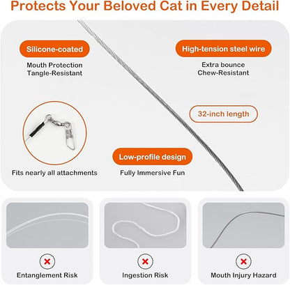 Cat Wand Toy – Retractable Wand with 4 Feather Toy Refills for Indoor Cat Enrichment, Interactive Toy for Bored Adult Cats and High-Energy Kittens (FlutterFlick Series)