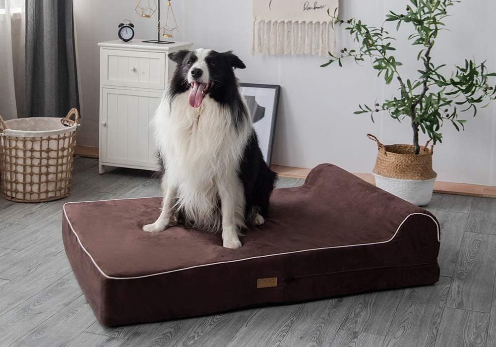 KOPEKS Orthopedic Memory Foam Dog Bed 7" Inch Thick Extra Large Dog Bed With Pillow Brown 50"x34"x10" Includes Waterproof Liner & Durable Removable Cover With Smart Design