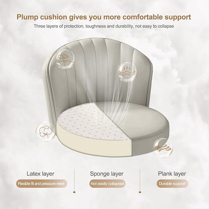 Small Round Rolling Desk Chair Armless Comfy Vanity Computer Chair with Low Backrest PU Leather Height Adjustable Swivel Work Spa Chair