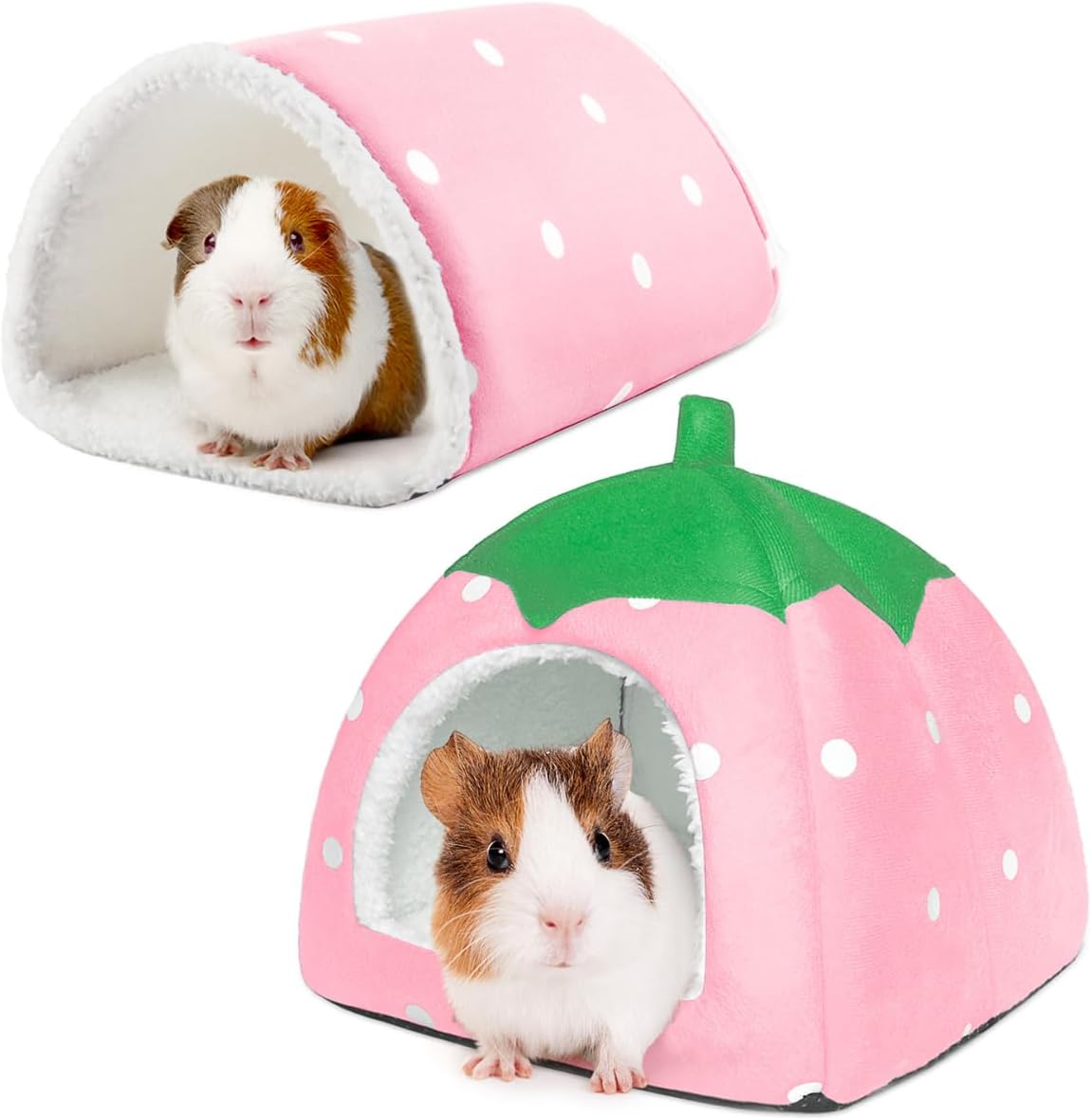 Guinea Pig Hideout with Tunnel, Washable Chinchilla House Bed, Fleece Hideaway, Enrichment Toys, and Cage Accessories for Ferret Hedgehog Small Animal