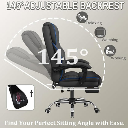 XUEGW Office Chair Executive Desk Chair with Foot Rest, High Back Computer Chair Ergonomic Leather Office Chairs with Wheels