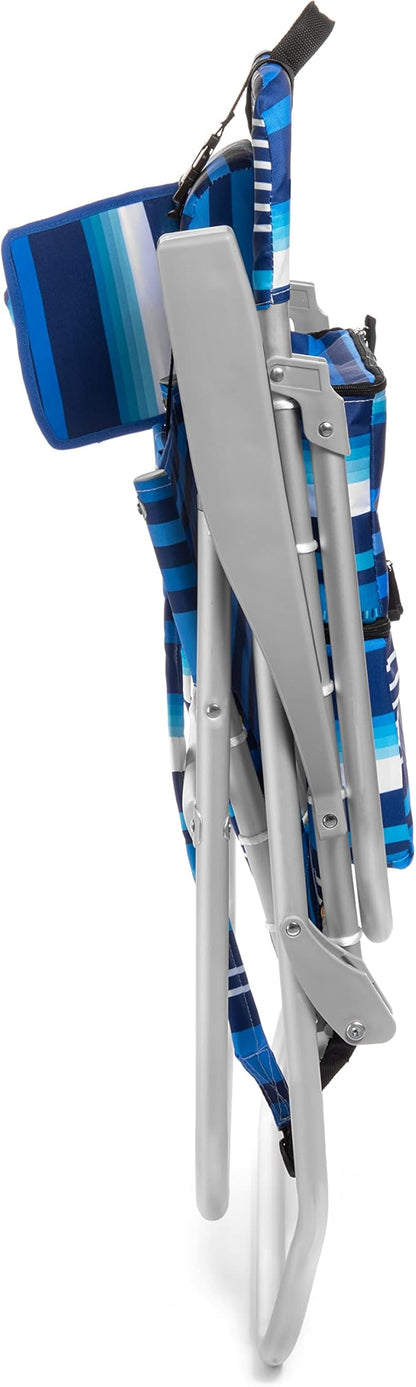 Homevative Backpack Fold-Up Beach Chair, 5 Positions, Towel bar, Cooler, Storage Pouch, Cup Holder and Phone Pocket