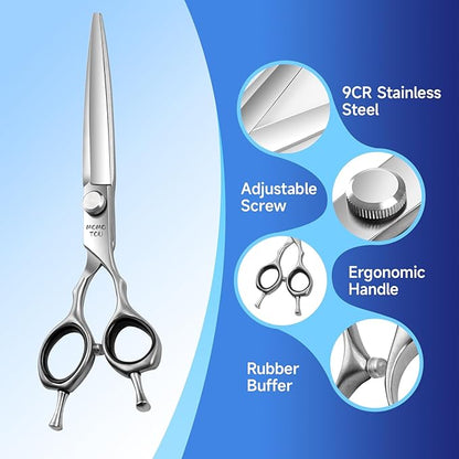Dog Grooming Scissors Set 3 in 1 with Straight, Curved, Thinning Scissors and Comb Stainless Steel Dog Shears for Grooming Pets and Cats,Sharp and Durable
