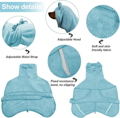 KOOGALSmall to Medium Size Dog Bathrobe, Quick Drying Super Absorbent Used for After Bathing, Warm Dog Towels, Adjustable Hoodies and Belts for Pet Dogs Bath Clothes Products (Blue, XL)