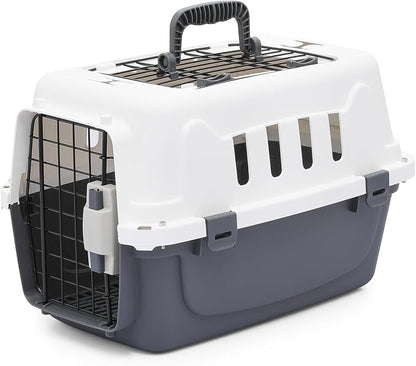 Athena Collection 18" Hard-Sided Travel Pet Carrier for Small Dogs and Cats | Plastic Dog Carriers with 2-Door Top & Front Load & Ventilation & Security Lock, Cat Dog Carrier for Pet, up to 10lbs, Grey
